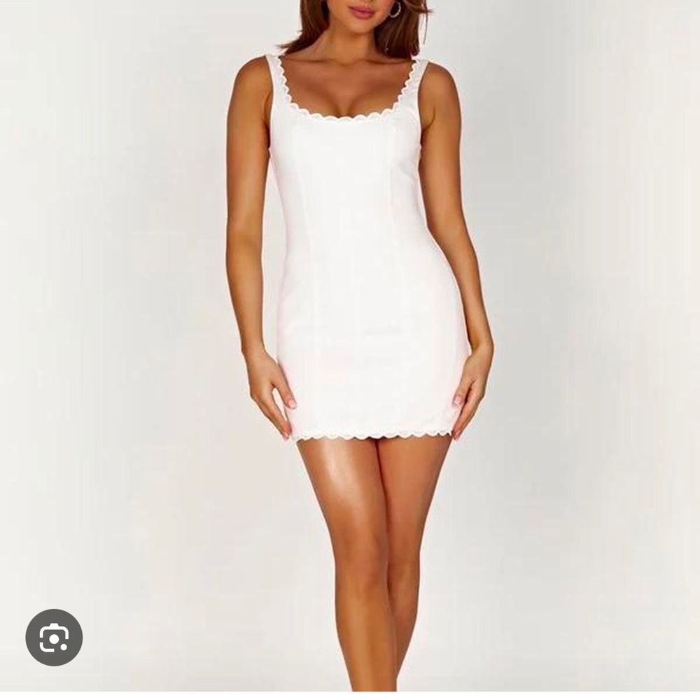 Meshki mini scalloped hem white dress